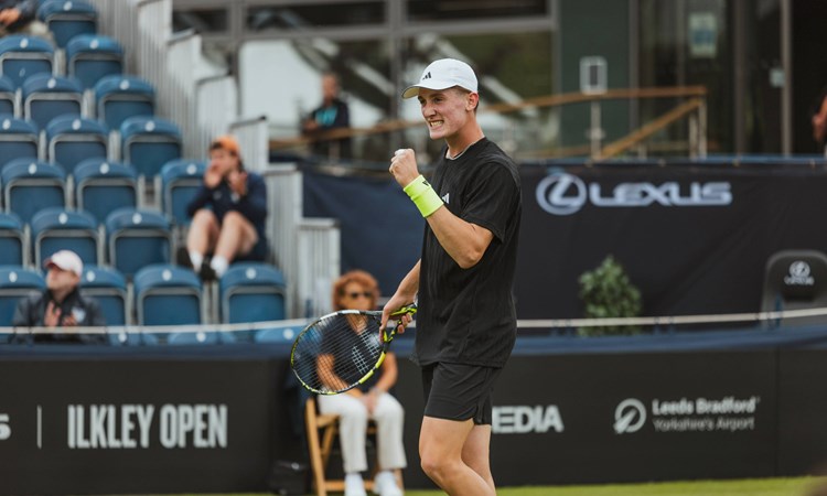 Henry Searle gives a fist pump in the opening round at the Lexus Ilkley Open
