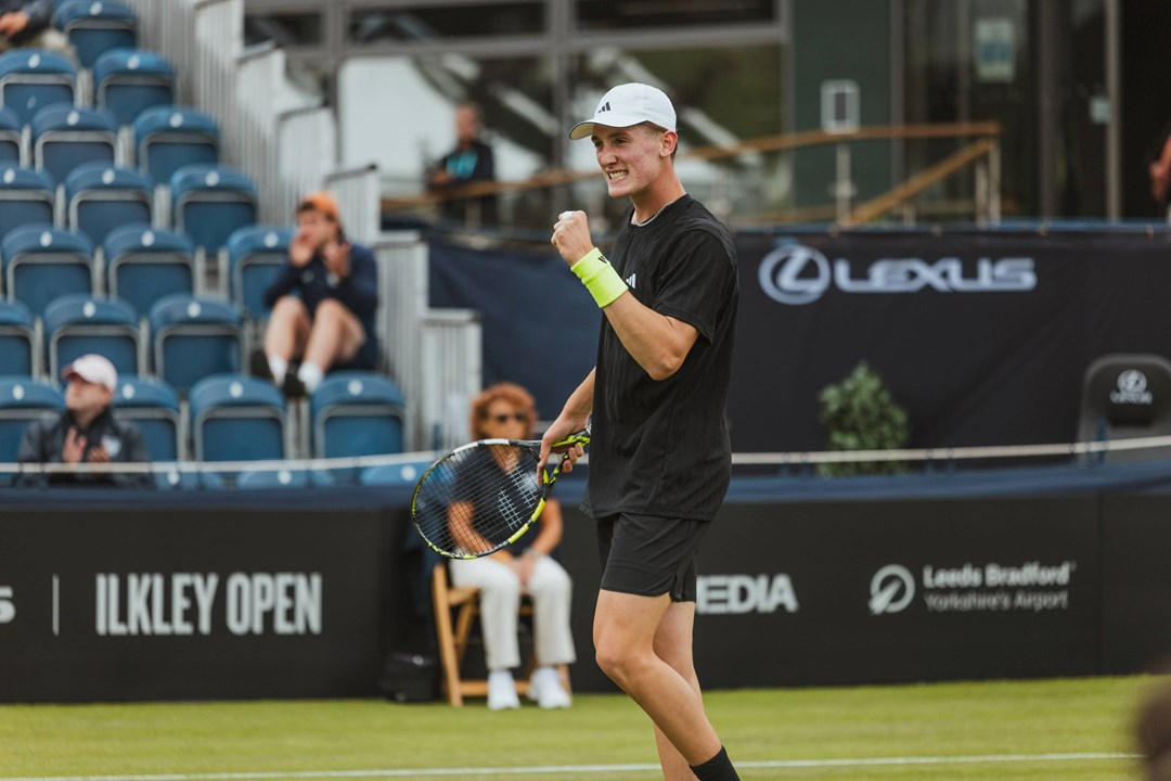 Henry Searle gives a fist pump in the opening round at the Lexus Ilkley Open