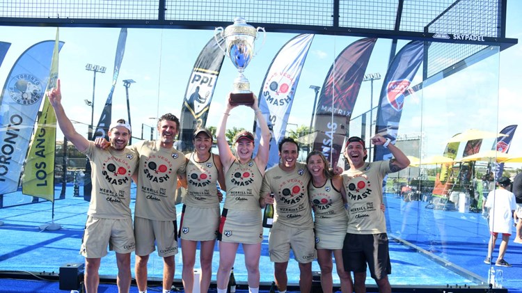 The Las Vegas Smash team celebrates winning the Pro Padel League