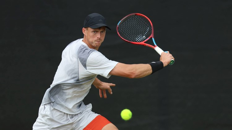 Billy Harris lines up a slice backhand at the Rothesa Open Nottingham