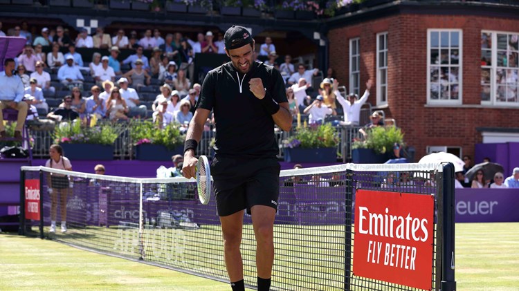 Matteo Berrettini celebrates a win at the cinch Championships