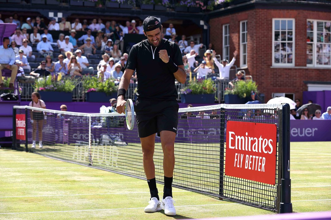 Matteo Berrettini celebrates a win at the cinch Championships