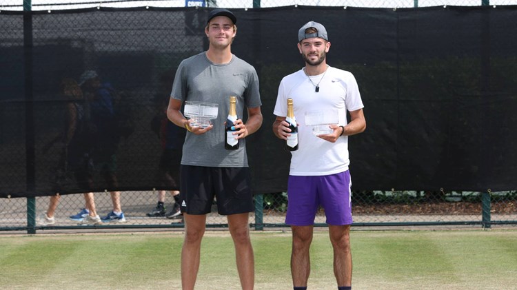 Johannus Monday and Jacob Fearnley with the Rothesay Open Nottingham doubles trophy