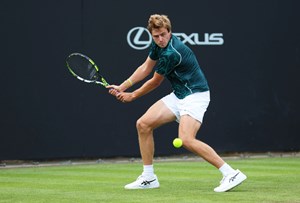 Johannus Monday hitting a forehand at the Lexus Nottingham Open