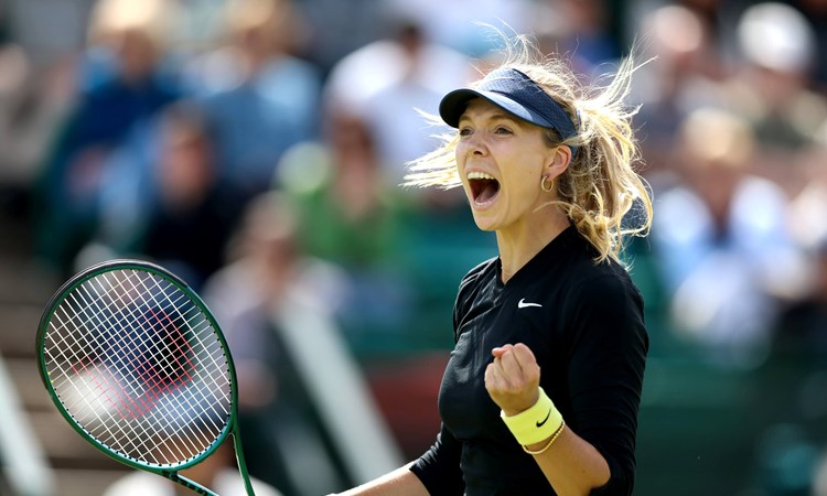 Katie Boulter celebrates a win over Emma Raducanu at the Rothesay Open Nottingham