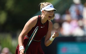 Katie Boulter gives a fist pump celebration in the second round of the Lexus Nottingham Open