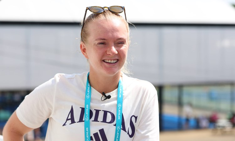 Francesca Jones smiles during media day at the Lexus Nottingham Open
