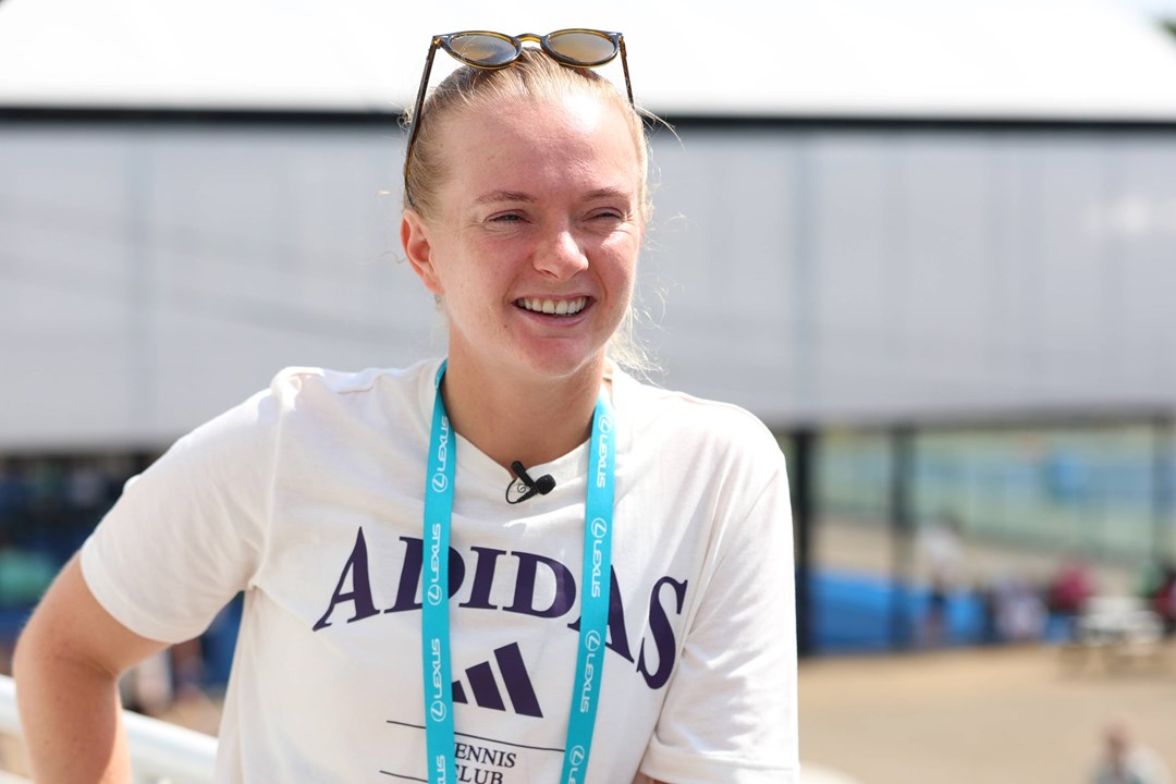 Francesca Jones smiles during media day at the Lexus Nottingham Open