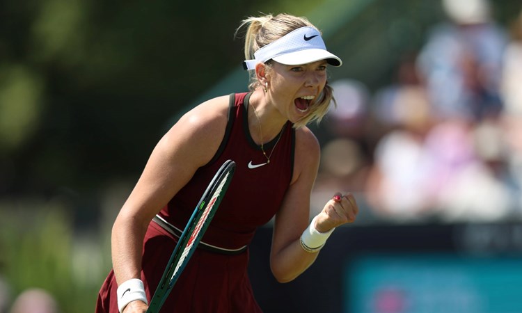 Katie Boulter gives a fist pump celebration in the second round of the Lexus Nottingham Open