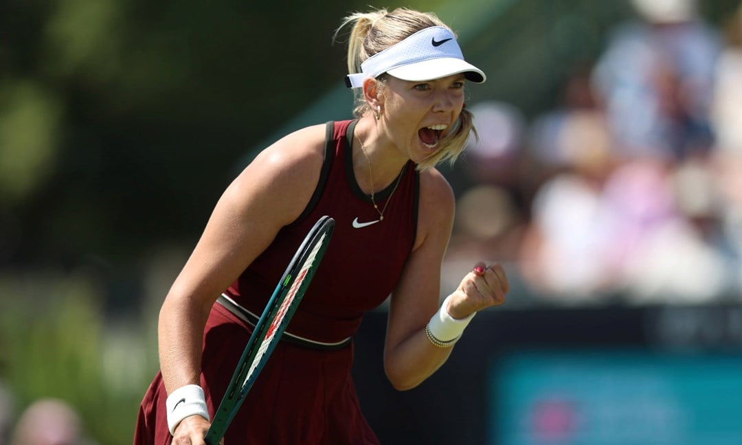 Katie Boulter gives a fist pump celebration in the second round of the Lexus Nottingham Open