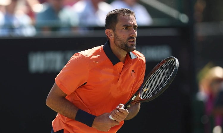 Marin Cilic prepares to return a serve at the Lexus Nottingham Open