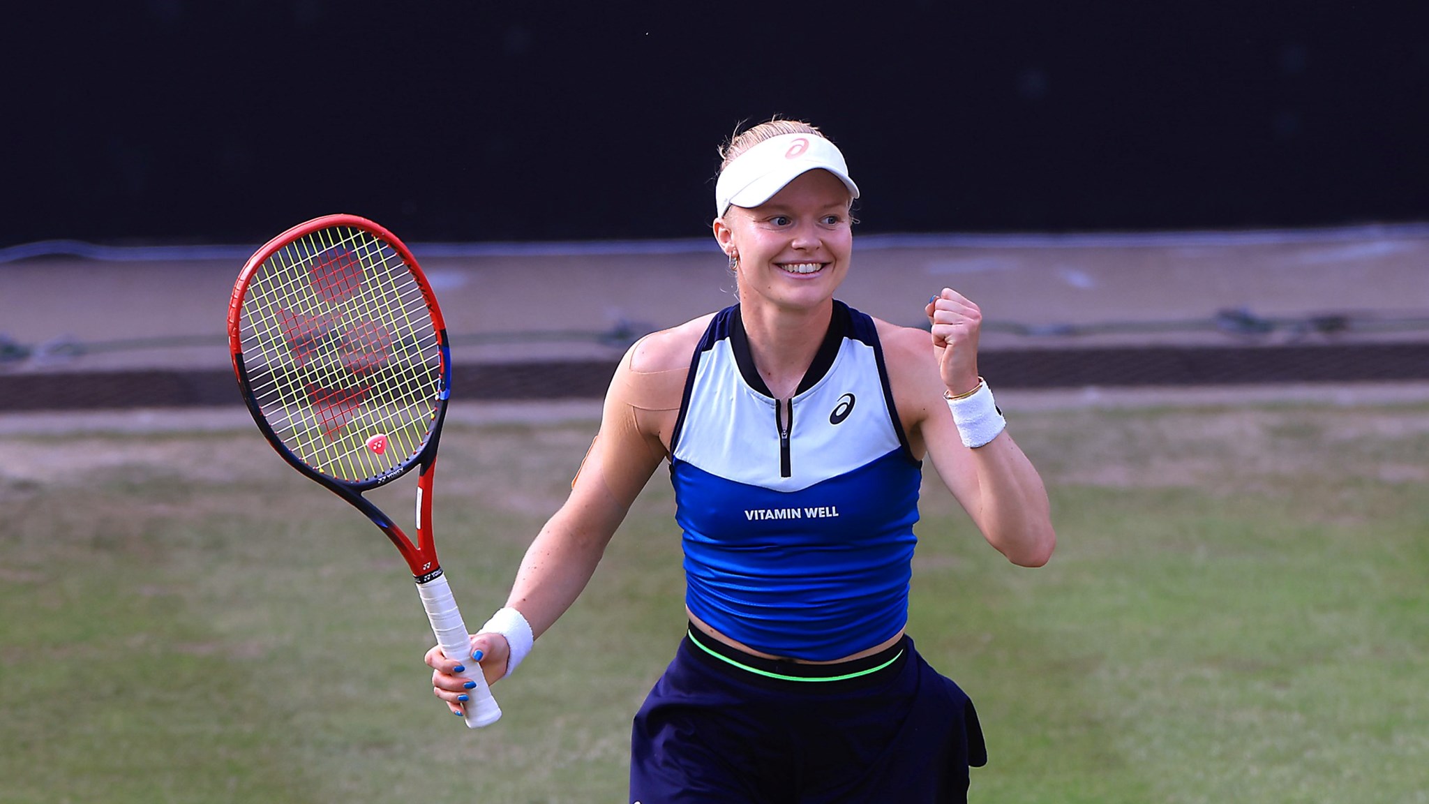Harriet Dart celebrating during her match against the Ukraine's Anhelina Kalinina in the last 16 of the Rothesay Classic in Birmingham.