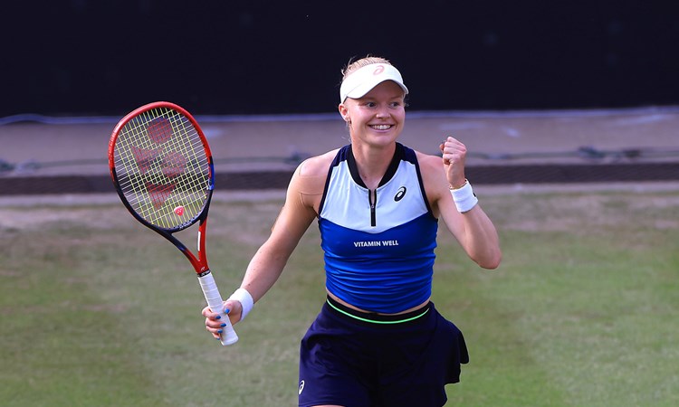 Harriet Dart celebrating during her match against the Ukraine's Anhelina Kalinina in the last 16 of the Rothesay Classic in Birmingham.