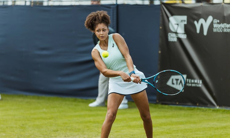 Ranah Stoiber lines up a backhand at the Lexus Ilkley Trophy