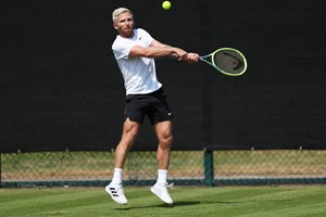 Dan Cox hits a backhand at the Rothesay Open Nottingham