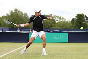 Charles Broom hitting a forehand at the Ilkley Trophy