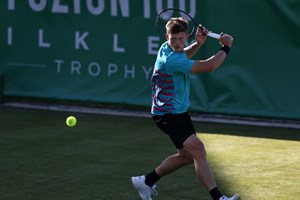 Billy Harris hits a backhand at the Ilkley Trophy