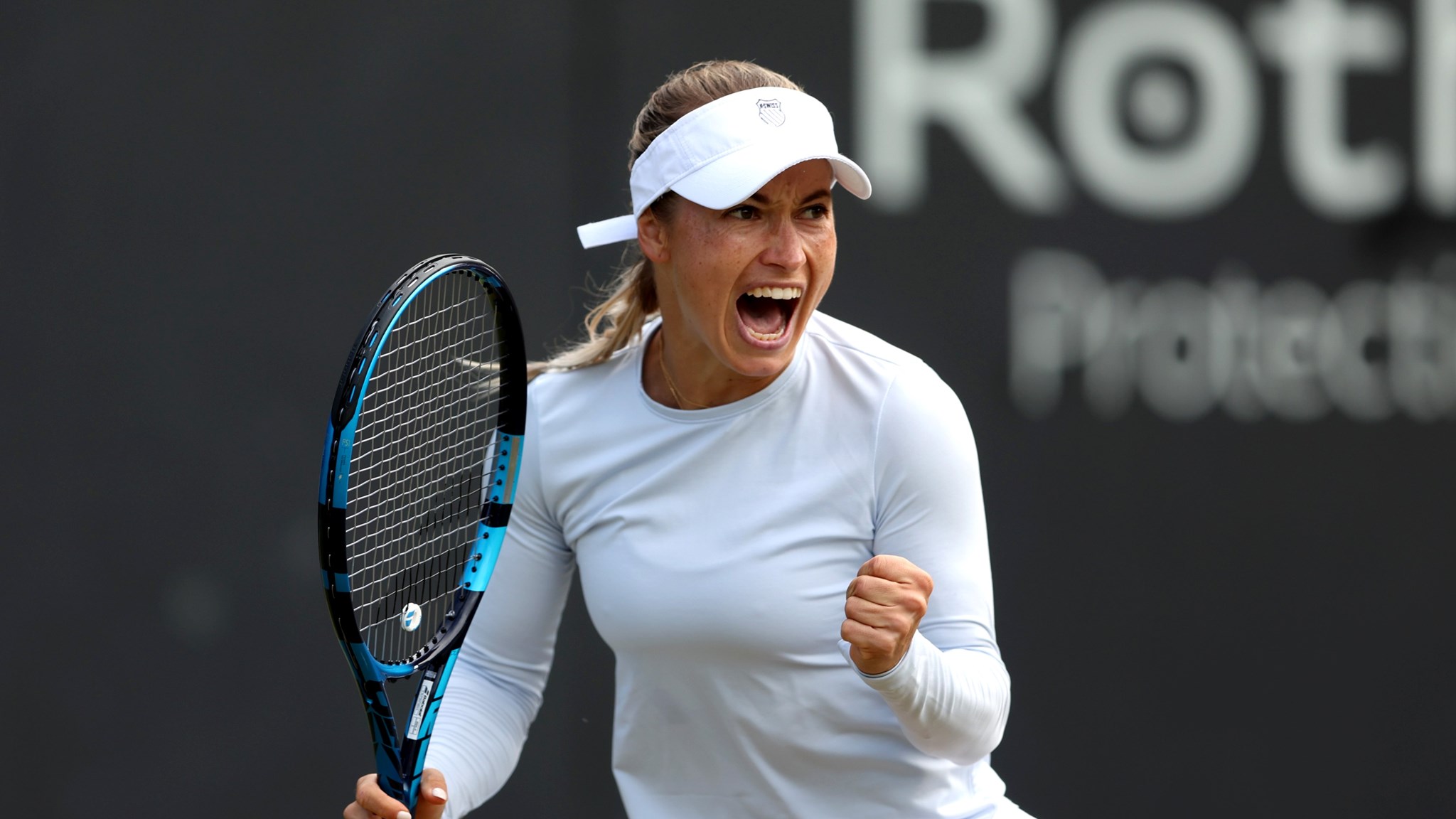Yulia Putintseva of Kazakhstan celebrates against Caroline Dolehide of United States during the Women's Singles Quarter Final match on Day Seven of the Rothesay Classic Birmingham at Edgbaston Priory Club on June 21, 2024 in Birmingham, England.