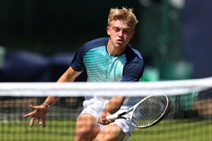 Felix Gill hits a volley at the Nottingham Trophy