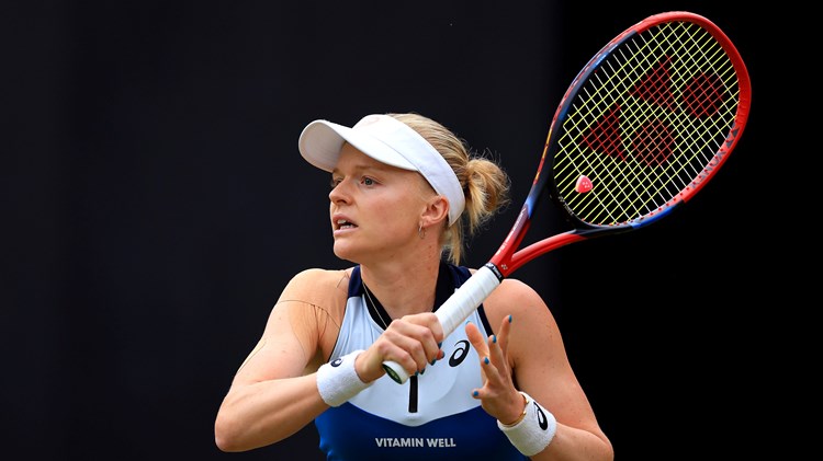 Harriet Dart of Great Britain plays a forehand against Anastasia Potapova in the Women's Singles Quarter Final match during Day Seven of the Rothesay Classic Birmingham 