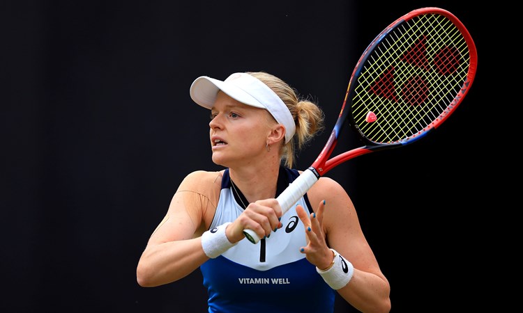 Harriet Dart of Great Britain plays a forehand against Anastasia Potapova in the Women's Singles Quarter Final match during Day Seven of the Rothesay Classic Birmingham 