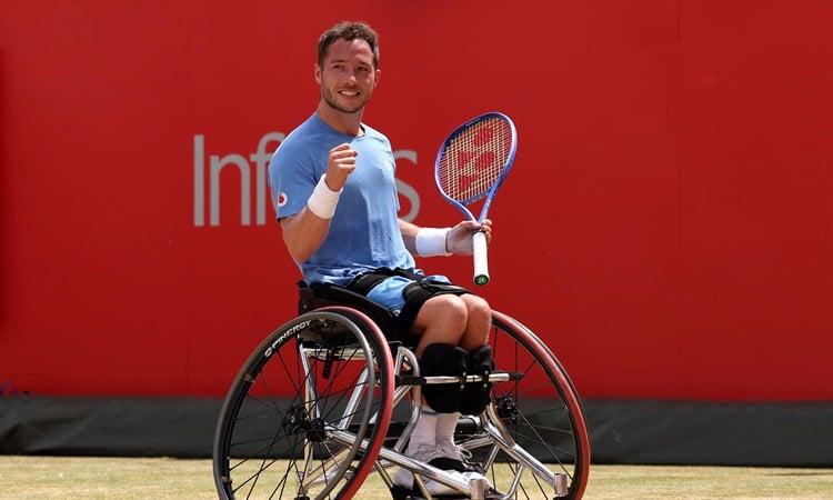 Alfie Hewett in the wheelchair exhibition at the HSBC Championships