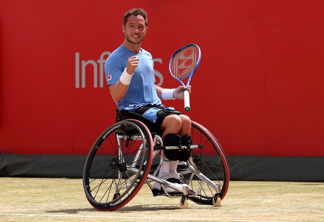 Alfie Hewett in the wheelchair exhibition at the HSBC Championships