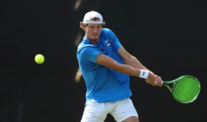 Toby Samuel lines up a backhand at the Rothesay Open Nottingham