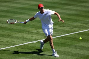 Jan Choinski lines up a forehand at the cinch Championships