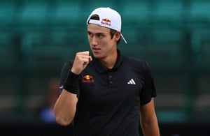 Oliver Bonding gives a fist pump at the Lexus Nottingham Open