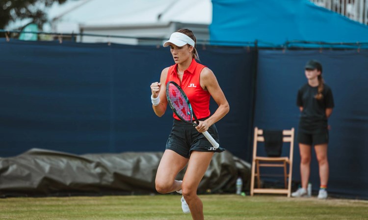 Mirjam Bjorklund celebrates a win at the Lexus Ilkley Trophy