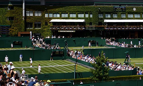 A bird's-eye view of matches being played on the outside courts at The Championships, Wimbledon
