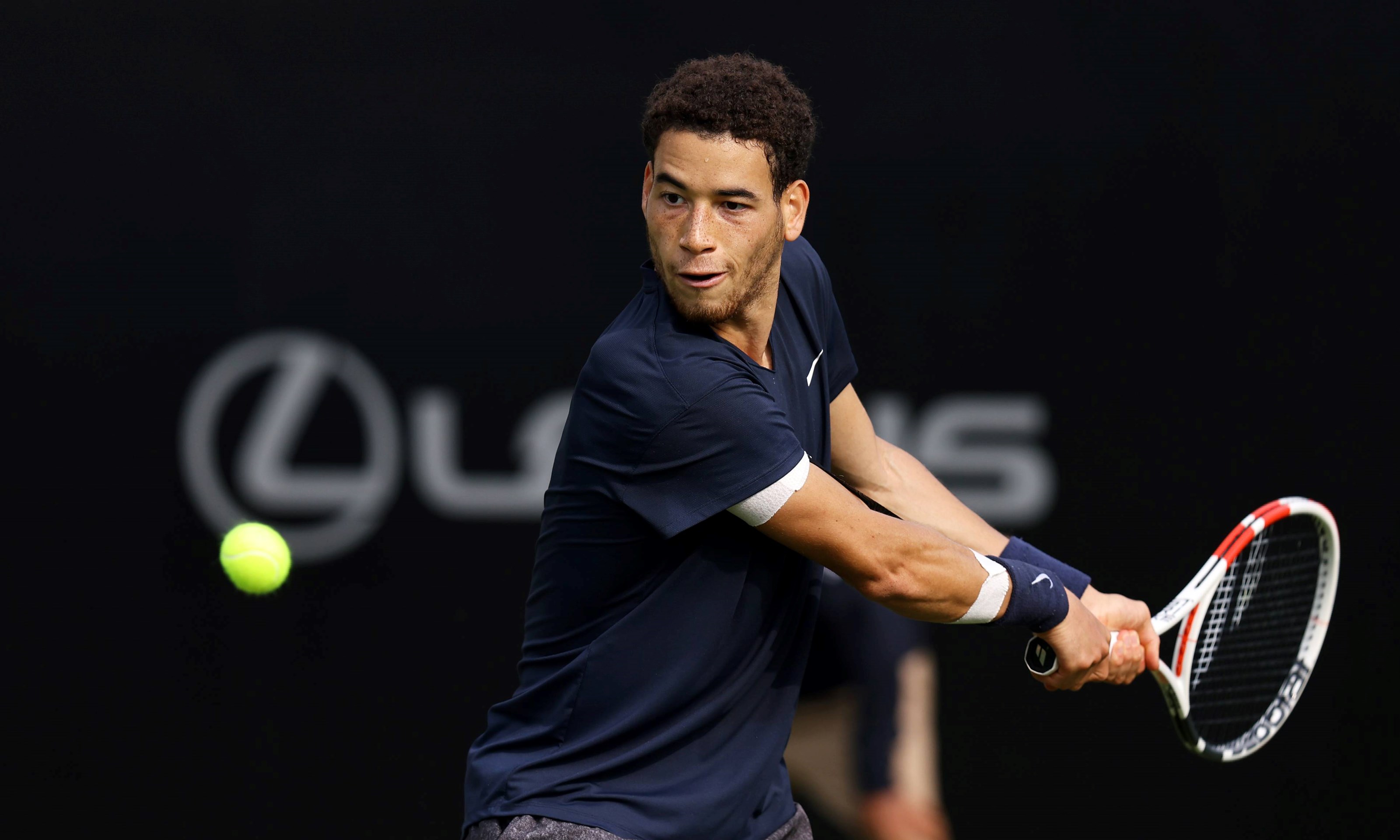 George Loffhagen lines up a backhand at the Rothesay International Eastbourne