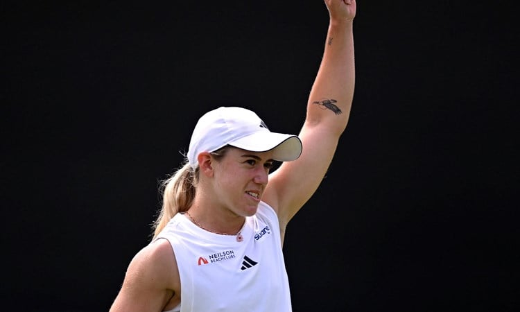 Sonay Kartal celebrates reaching the third round of Wimbledon for the first time in her career