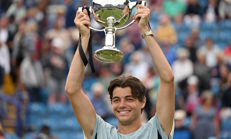 Taylor Fritz posing with his trophy after defeating Maxime Cressy in the final of the 2022 Rothesay International Eastbourne 2022