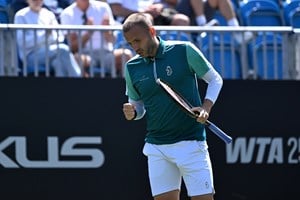 Dan Evans gives a fist pump at the Lexus Eastbourne Open