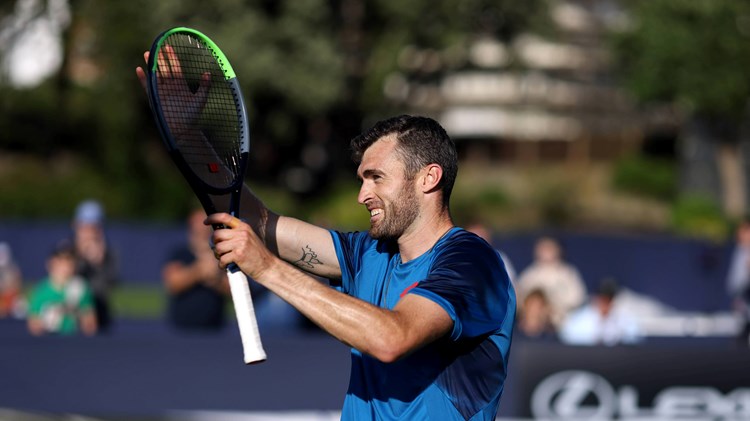 Giles Hussey celebrates his first ATP Tour win at the Rothesay International Eastbourne