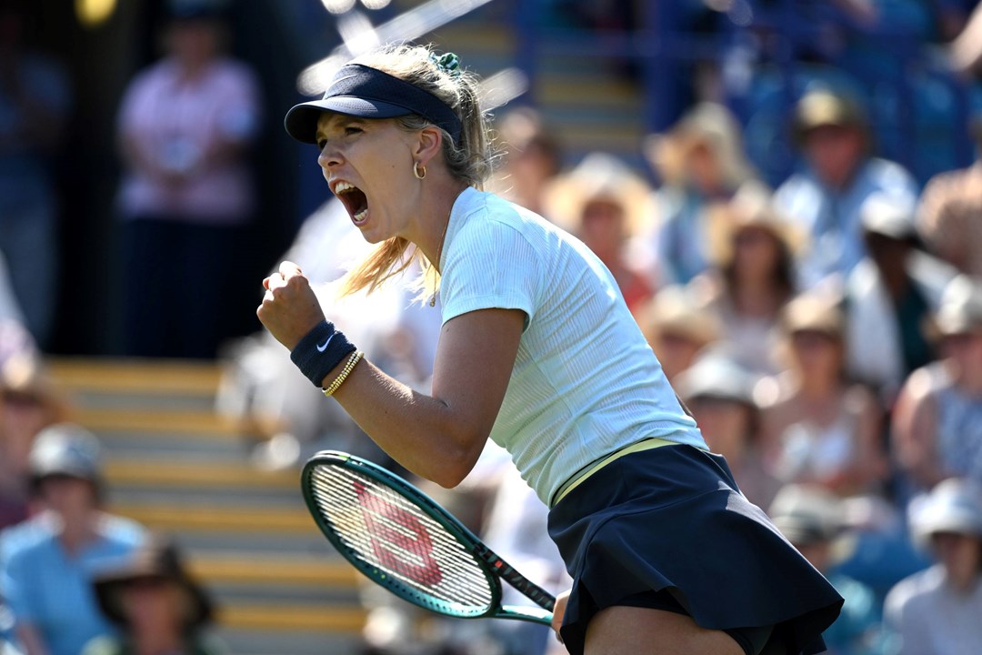 Katie Boulter roars in celebration in the first round of the Rothesay International Eastbourne