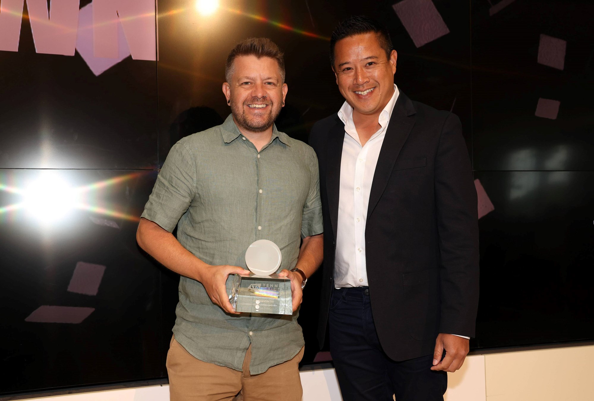 Official of the Year Award Winner Tom Brown presented by James Keothavong during the LTA Tennis Awards 2024