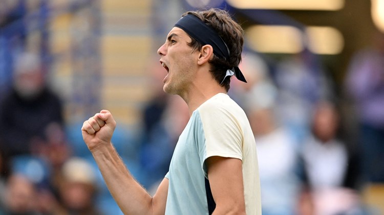 Taylor Fritz celebrating after winning his semi-final match at the Rothesay International Eastbourne 2022