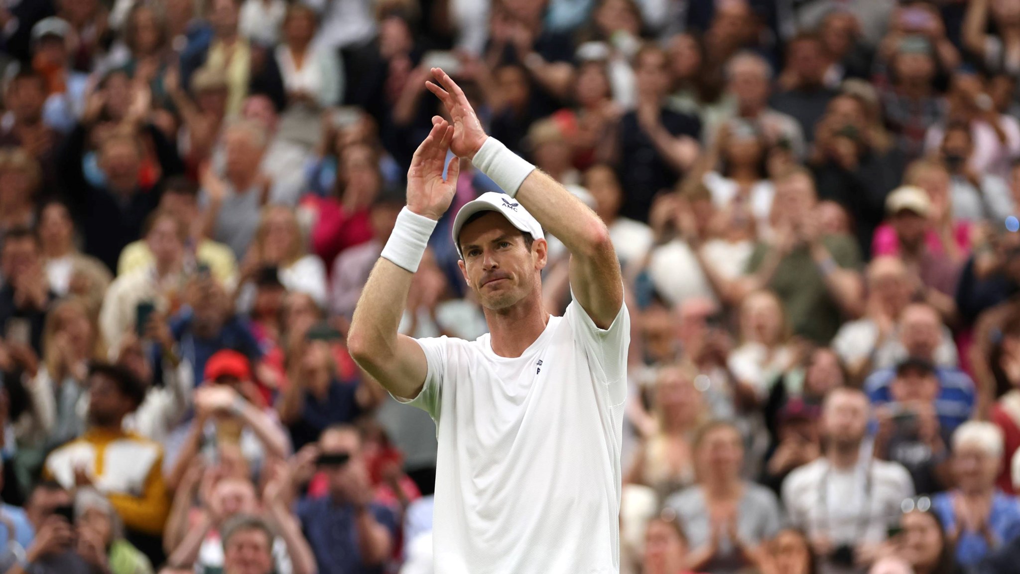 Andy Murray celebrates an opening round win at Wimbledon 2023