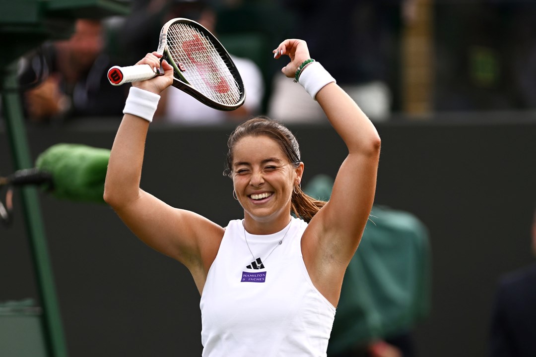 Jodie Burrage celebrating after achieving her first-ever Grand Slam win at SW19.