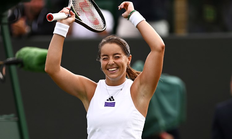 Jodie Burrage celebrating after achieving her first-ever Grand Slam win at SW19.