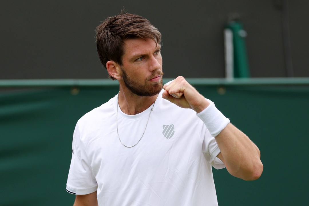 Cam Norrie fist pumps in his first round match in Wimbledon