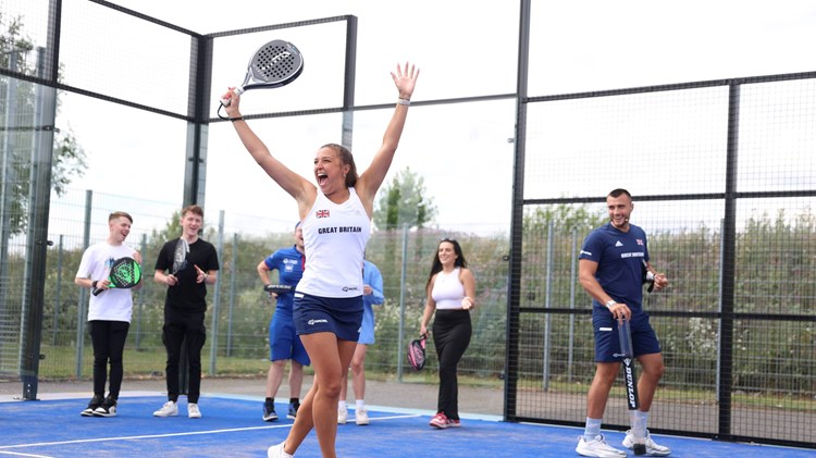 British padel players at the LTA padel experience at the British Grand Prix