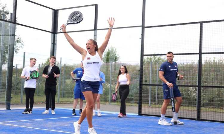 British padel players at the LTA padel experience at the British Grand Prix