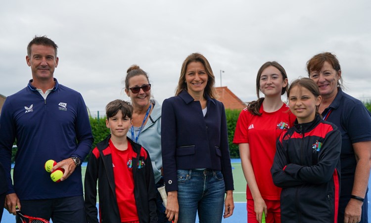 Lucy Frazer and LTA Chief Executive, Scott Lloyd, pictured visiting Fisherman’s Green Park on the 29th June 2023.