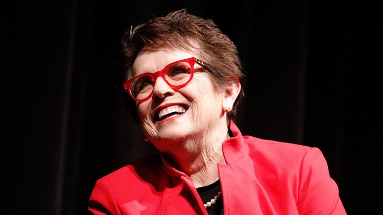 Tennis player Billie Jean King on stage during MOMA's Contenders Screening of 