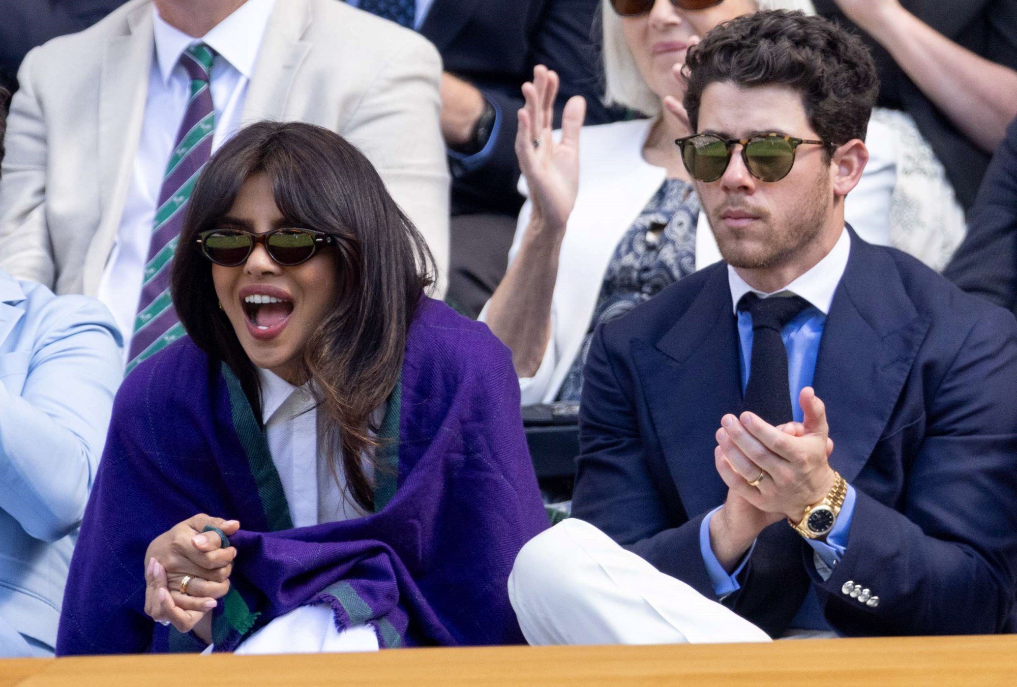 Priyanka Chopra Jonas get animated watching the action on Centre Court alongside Nick Jonas
