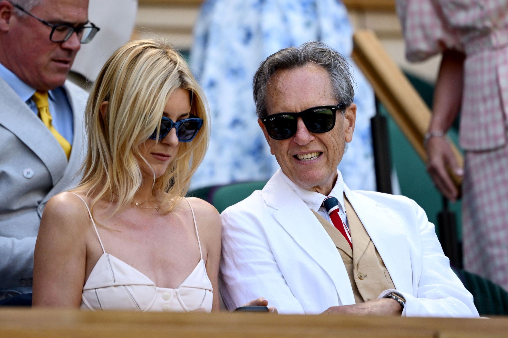 Actor Richard E Grant in the Royal Box at Wimbledon on day eight of The Championships